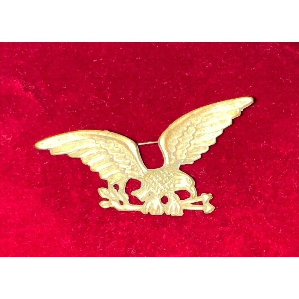 VTG Antiqued Gold-tone Spread Winged Eagle on Branch Pin Brooch, 3”Wx1.5”H